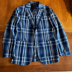 NEW Polo Ralph Lauren Navy White Plaid Blazer Size 40R